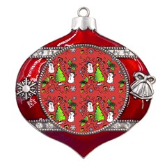 Santa Snowman Gift Holiday Metal Snowflake And Bell Red Ornament by Pakjumat