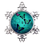 Texture Butterflies Background Metal Large Snowflake Ornament Front