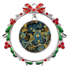 Retro Ethnic Background Pattern Vector Metal X mas Wreath Ribbon Ornament by Amaryn4rt