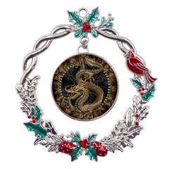 Dragon Pentagram Metal X mas Wreath Holly Leaf Ornament by Amaryn4rt