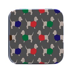 Cute Dachshund Dogs Wearing Jumpers Wallpaper Pattern Background Square Metal Box (black) by Amaryn4rt