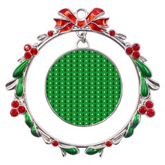 Green Christmas Tree Pattern Background Metal X mas Wreath Ribbon Ornament by Amaryn4rt