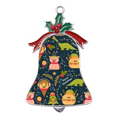 Colorful-funny-christmas-pattern Merry Christmas Xmas Metal Holly Leaf Bell Ornament by Amaryn4rt
