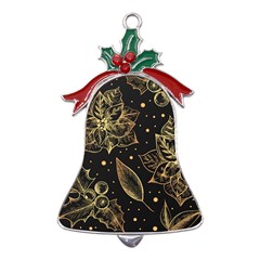 Christmas-pattern-with-vintage-flowers Metal Holly Leaf Bell Ornament by Amaryn4rt