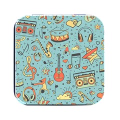 Seamless-pattern-musical-instruments-notes-headphones-player Square Metal Box (black) by Amaryn4rt