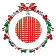 Festive Pattern Christmas Holiday Metal X mas Wreath Ribbon Ornament by Pakjumat
