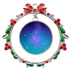 Stars Sky Cosmos Galaxy Metal X mas Wreath Ribbon Ornament by Pakjumat