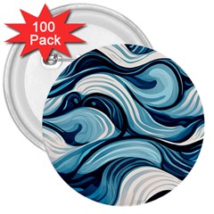 Pattern Ocean Waves Arctic Ocean Blue Nature Sea 3  Buttons (100 Pack)  by Pakjumat