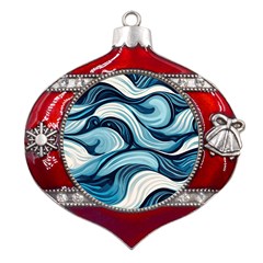 Pattern Ocean Waves Arctic Ocean Blue Nature Sea Metal Snowflake And Bell Red Ornament by Pakjumat