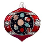 Space Galaxy Pattern Metal Snowflake And Bell Red Ornament Front