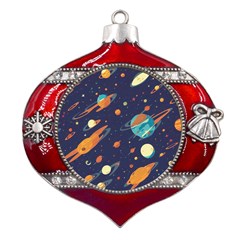 Space Galaxy Planet Universe Stars Night Fantasy Metal Snowflake And Bell Red Ornament by Pakjumat