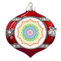 Mandala Pattern Rainbow Pride Metal Snowflake And Bell Red Ornament by Vaneshop