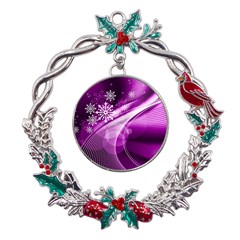 Purple Abstract Merry Christmas Xmas Pattern Metal X mas Wreath Holly Leaf Ornament by Sarkoni