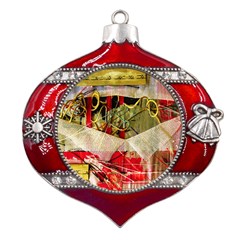 Collage Metal Snowflake And Bell Red Ornament by bestdesignintheworld