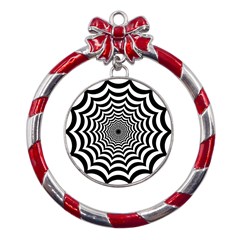 Spider Web Hypnotic Metal Red Ribbon Round Ornament by Amaryn4rt