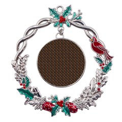 Fabric Pattern Texture Background Metal X mas Wreath Holly Leaf Ornament by Amaryn4rt