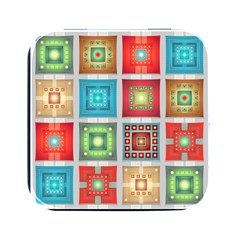 Tiles Pattern Background Colorful Square Metal Box (black) by Amaryn4rt