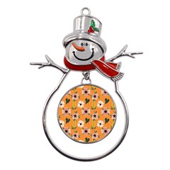 Flower Orange Pattern Floral Metal Snowman Ornament by Dutashop