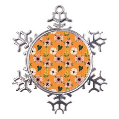 Flower Orange Pattern Floral Metal Large Snowflake Ornament by Dutashop