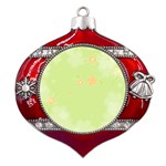 Aniseed Green Vintage Background Metal Snowflake And Bell Red Ornament Front