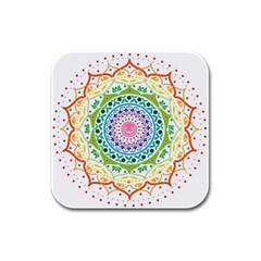 Mandala Pattern Rainbow Pride Rubber Square Coaster (4 Pack) by Ravend