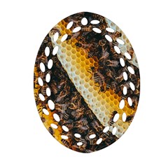 Yellow And Black Bees On Brown And Black Oval Filigree Ornament (two Sides) by Ndabl3x