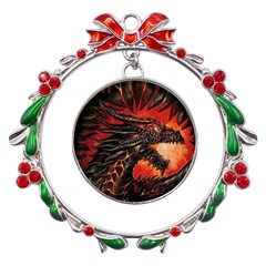 Dragon Metal X mas Wreath Ribbon Ornament by Ndabl3x