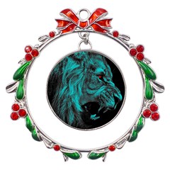Angry Male Lion Predator Carnivore Metal X mas Wreath Ribbon Ornament by Ndabl3x