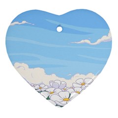 White Petaled Flowers Illustration Adventure Time Cartoon Heart Ornament (two Sides) by Sarkoni