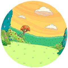 Green Field Illustration Adventure Time Multi Colored Wooden Puzzle Round by Sarkoni