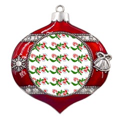 Sweet Christmas Candy Cane Metal Snowflake And Bell Red Ornament by Modalart