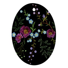 Embroidery Trend Floral Pattern Small Branches Herb Rose Oval Ornament (two Sides) by Ndabl3x