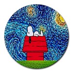 Cartoon Dog Starry Night Van Gogh Parody Round Mousepad Front
