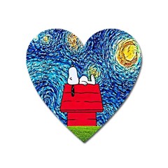 Cartoon Dog Starry Night Van Gogh Parody Heart Magnet by Modalart