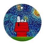 Cartoon Dog Starry Night Van Gogh Parody Round Ornament (Two Sides) Front