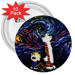 Cartoon Art Starry Night Van Gogh 3  Buttons (10 Pack)  by Modalart