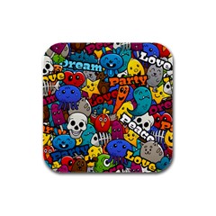 Graffiti Characters Seamless Pattern Rubber Square Coaster (4 Pack) by Bedest