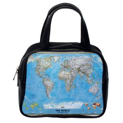Blue White And Green World Map National Geographic Classic Handbag (one Side) by Pakjumat