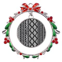 Tribal African Pattern Metal X mas Wreath Ribbon Ornament by Pakjumat