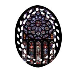 Chartres Cathedral Notre Dame De Paris Stained Glass Ornament (oval Filigree) by Maspions