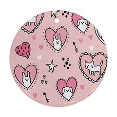 Cartoon Cute Valentines Day Doodle Heart Love Flower Seamless Pattern Vector Round Ornament (two Sides) by Apen