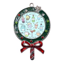 Drinks Cocktails Doodle Coffee Metal X mas Lollipop With Crystal Ornament by Apen