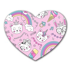 Beautiful Cute Animals Pattern Pink Heart Mousepad by Grandong