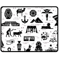 Dark Seamless Pattern Symbols Landmarks Signs Egypt Fleece Blanket (medium) by Bedest