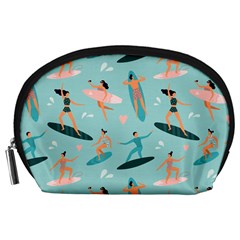 Beach Surfing Surfers With Surfboards Surfer Rides Wave Summer Outdoors Surfboards Seamless Pattern Accessory Pouch (large) by Bedest