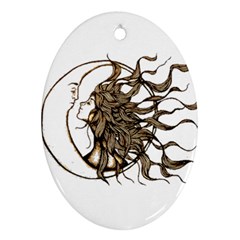 Psychedelic Art Drawing Sun And Moon Head Fictional Character Oval Ornament (two Sides) by Sarkoni