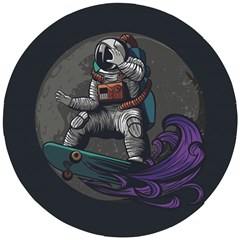 Illustration Astronaut Cosmonaut Paying Skateboard Sport Space With Astronaut Suit Wooden Puzzle Round by Ndabl3x