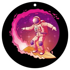 Astronaut Spacesuit Standing Surfboard Surfing Milky Way Stars Uv Print Acrylic Ornament Round by Ndabl3x