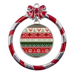 Ugly Sweater Merry Christmas  Metal Red Ribbon Round Ornament by artworkshop