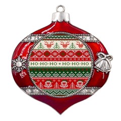 Ugly Sweater Merry Christmas  Metal Snowflake And Bell Red Ornament by artworkshop